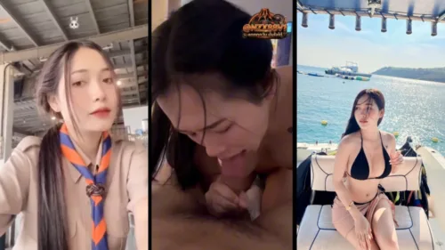 คลิปหลุด ครูฟ่อนข้าว ขาวเนียนนมใหญ่ ปล่อยคลิปเย็ดแฟนช่วยปิดเทอม ทริปทะเลนี้มีหีแฉะ